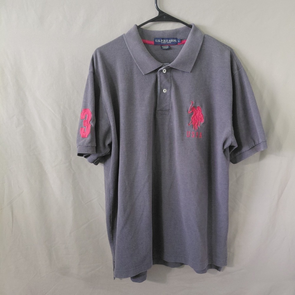 US Polo Assn Mens Large Big Pony Polo Shirt Gray Rugby #3 Outdoor Solid Golf